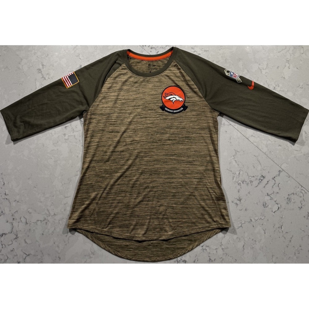 Nike Denver Broncos Salute to Service T-Shirt Womens Medium Green 3/4 Sleeve NFL